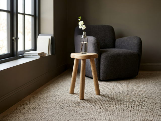 Pebble wooden stool 20*20 cm made of solid wood, round stool on 3 legs - natural oak