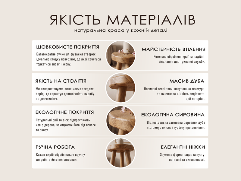 Pebble wooden stool 20*20 cm made of solid wood, round stool on 3 legs - natural oak