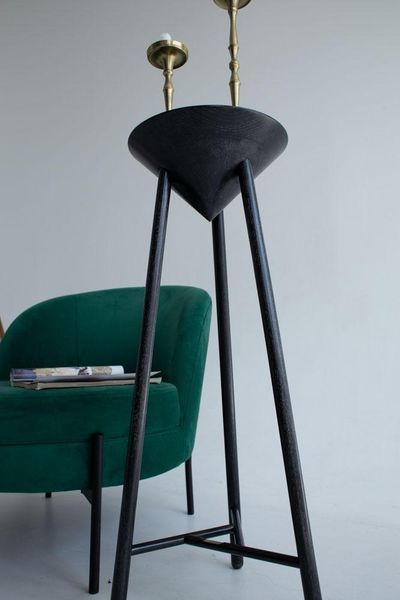 Handmade Black Oak Japandi Pedestal Table, Modern Farmhouse Plant Stand