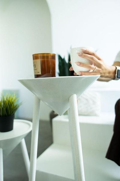 Handmade Black Oak Japandi Pedestal Table, Modern Farmhouse Plant Stand
