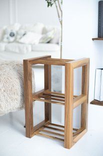 Wood storage bench, minimalist shoe rack, rustic home decor entryway shelf