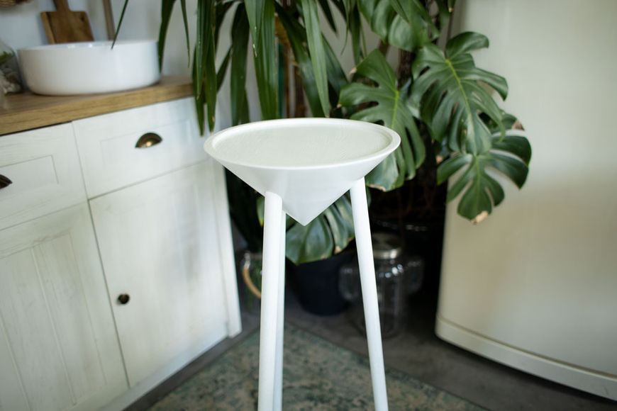 Handmade Black Oak Japandi Pedestal Table, Modern Farmhouse Plant Stand