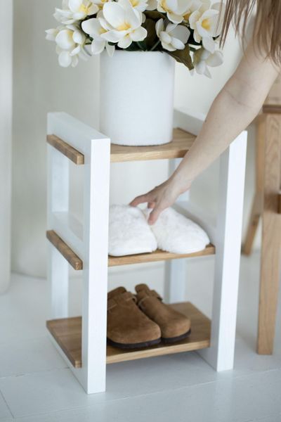 Oak Wood Entryway Shoe Shelf, Rustic Shoe Organizer