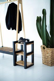 Oak Wood Entryway Shoe Shelf, Rustic Shoe Organizer