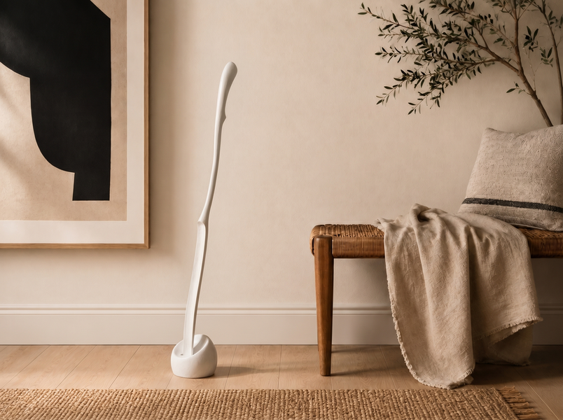 White long standing shoe horn, handmade functional furniture, wood home decor gift