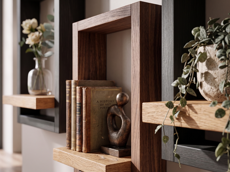 Wall-mounted portal shelf 300*450 mm made of solid wood with hidden fastening, tobacco