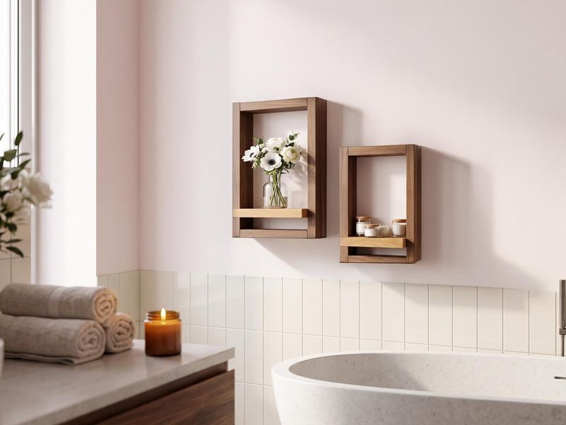 Wall-mounted portal shelf 300*450 mm made of solid wood with hidden fastening, tobacco