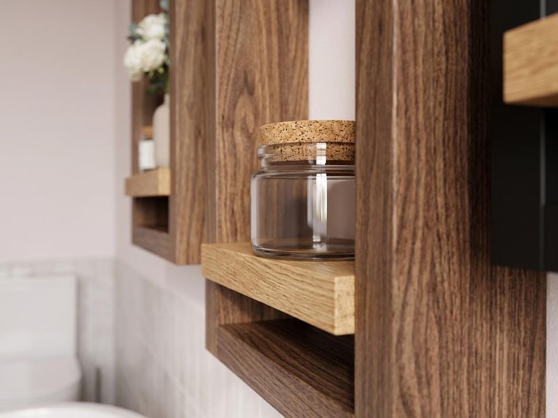 Wall-mounted portal shelf 300*450 mm made of solid wood with hidden fastening, tobacco