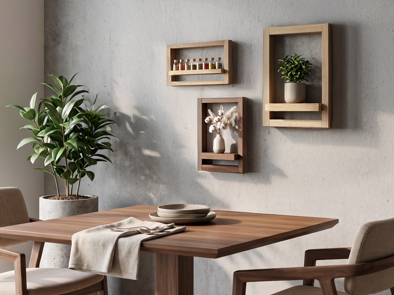 Wall-mounted portal shelf 300*450 mm made of solid wood with hidden fastening, tobacco