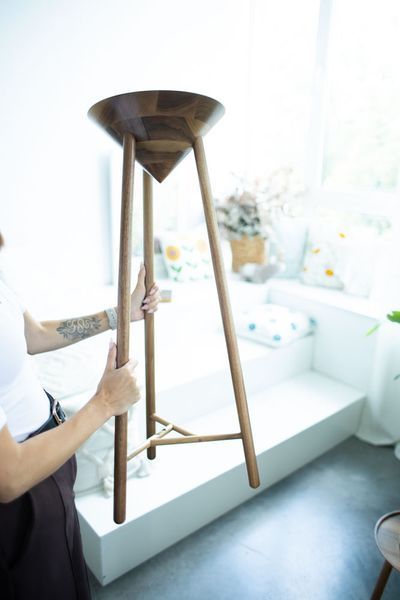 Handmade Black Oak Japandi Pedestal Table, Modern Farmhouse Plant Stand