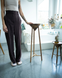 Handmade Black Oak Japandi Pedestal Table, Modern Farmhouse Plant Stand