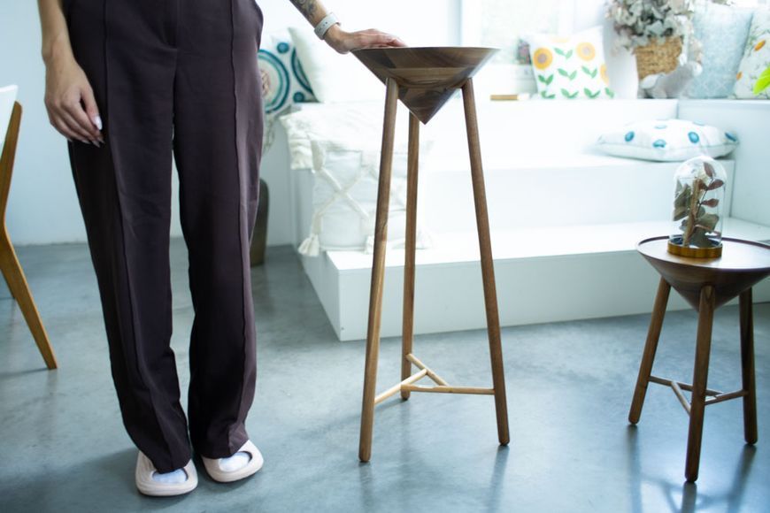 Handmade Black Oak Japandi Pedestal Table, Modern Farmhouse Plant Stand