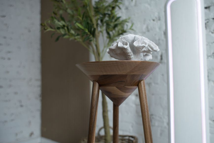 Handmade Black Oak Japandi Pedestal Table, Modern Farmhouse Plant Stand