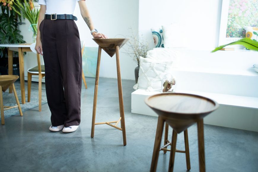 Handmade Black Oak Japandi Pedestal Table, Modern Farmhouse Plant Stand