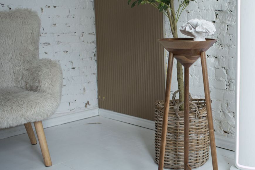 Handmade Black Oak Japandi Pedestal Table, Modern Farmhouse Plant Stand